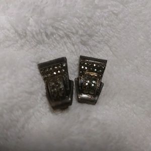 Marcasite Clip Earrings Small Petite Size Classy Silver w Sparkle Vintage